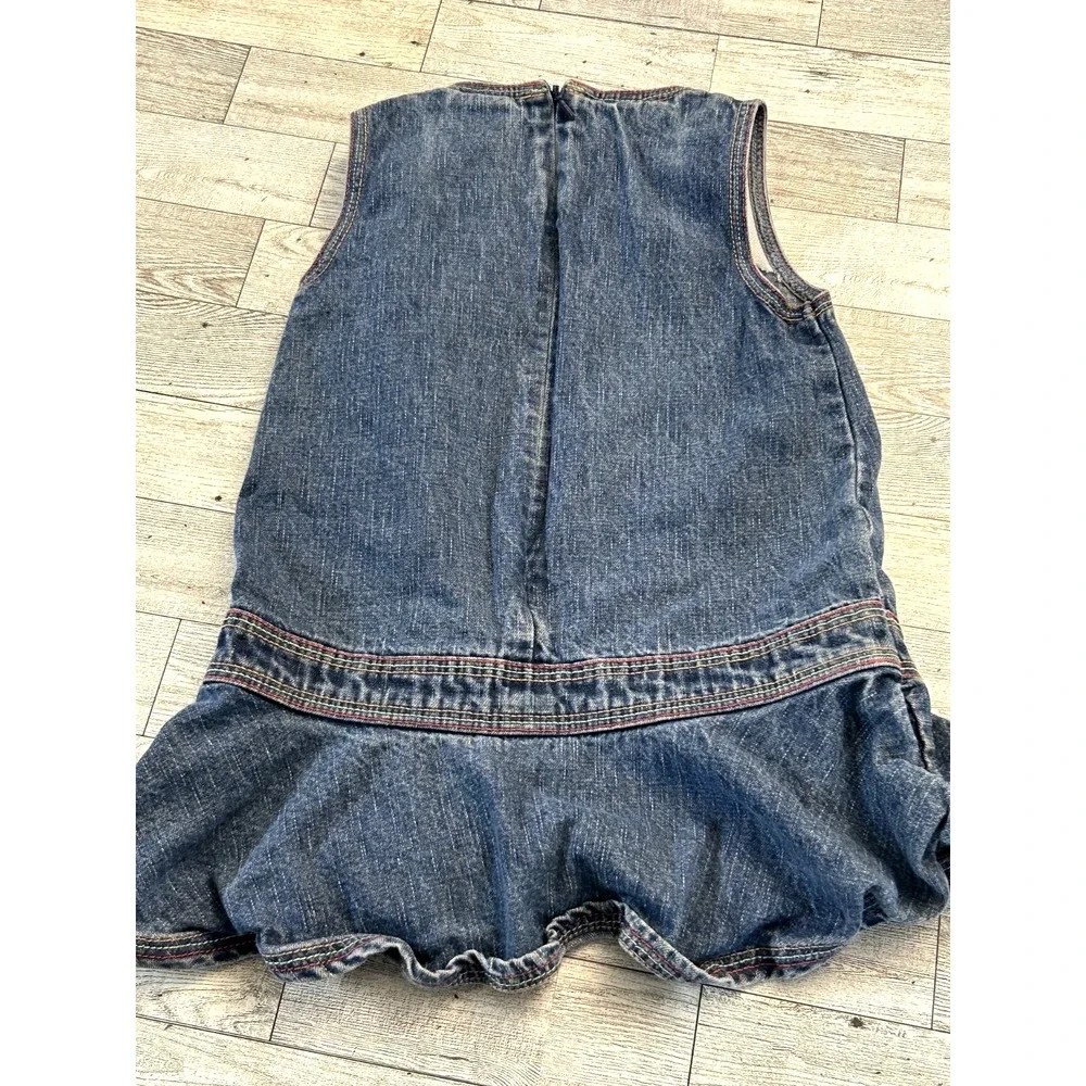 Gymboree Vintage 2005 Denim Embroidered Jumper Floral Color Thread Dress Size 2T